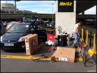 In France, assembling the bikes by our rental Ford Fiesta.jpg